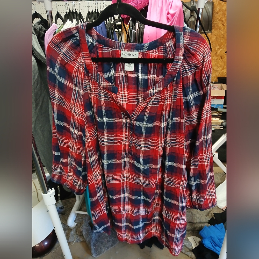 Catherine's 2XL plaid Pullover 3/4 length sleeve tunic